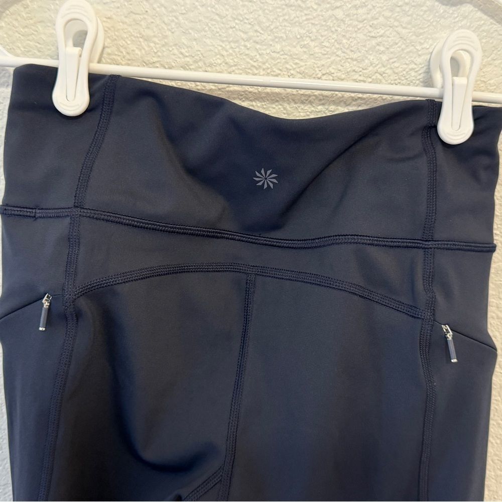 Athleta Navy Blue Laser Cut‎ Ventilated Running Leggings Pockets XS - Picture 3 of 5